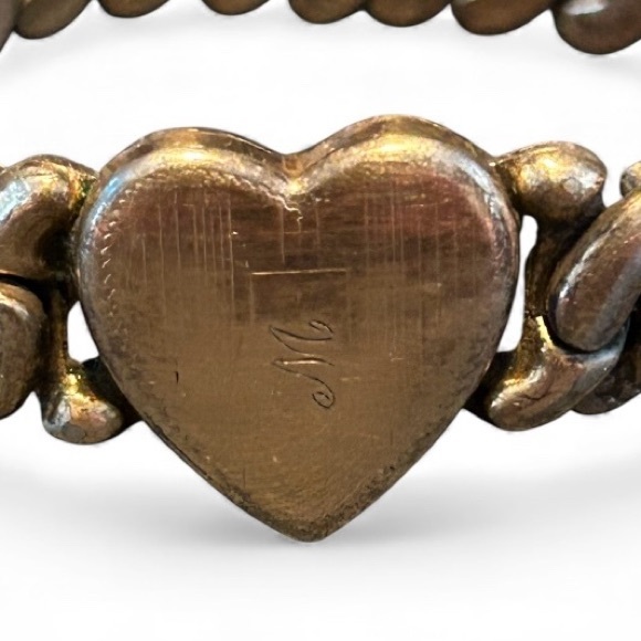 1940s La Mode Precious Metal Gold Tone Sweetheart Expandable Bracelet WWII Era - Picture 7 of 8